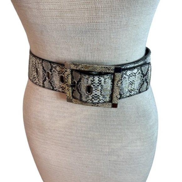 White House Black Market Accessories - White House Black Market Wide Snakeskin Belt Gray